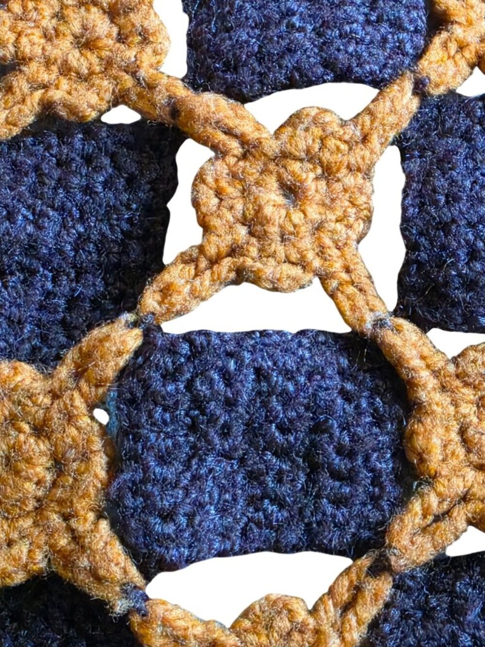 Hand Crochet Medallion Grid Afghan Blanket Cottagecore Boho Brown Caramel Throw - Picture 8 of 8